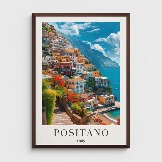 Positano Italy Travel Poster Print Amalfi Coast Wall Art