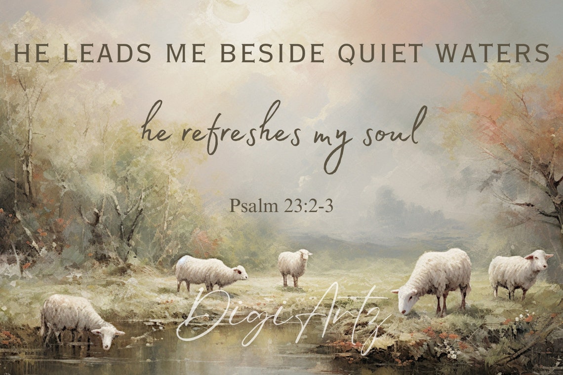 Psalm 23 Quiet Waters Sheep Meadow Scripture Christian Poster - Image 6