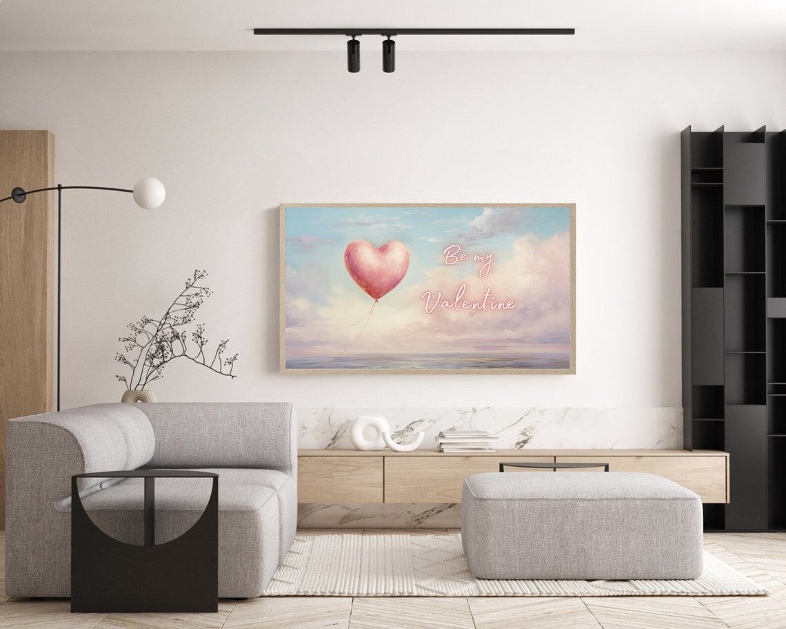 Be My Valentine Pink Heart Balloon Pastel Clouds Painting Poster - Image 3