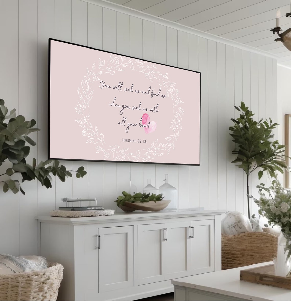 Jeremiah 29 Pink Floral Wreath Heart Scripture Nursery Poster - Image 5