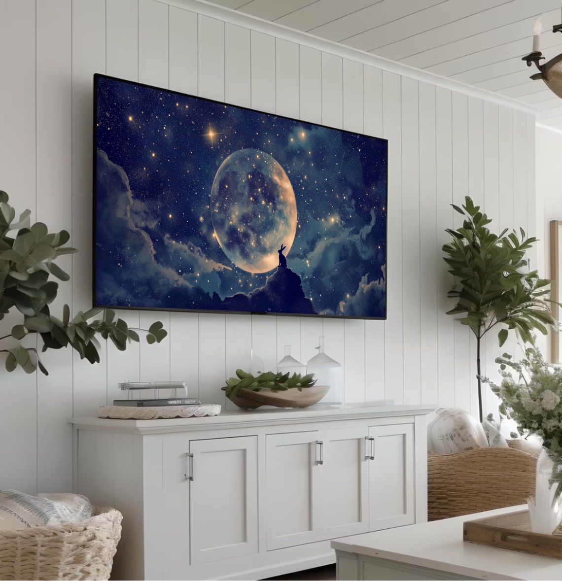 Full Moon Bunny Silhouette Cloud Starry Night Whimsical Poster - Image 5