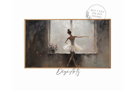 Frame Tv Portrait Ballerina Dancing Wall Art Antique Ballet Print Moody Portrait Vintage Farmhouse Rustic Home Decor Dark Academia