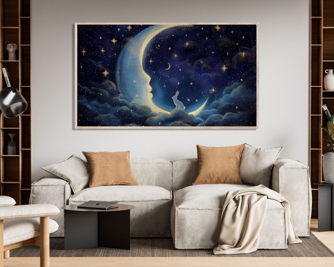Man In The Moon Face Profile Bunny Celestial Night Sky Poster - Image 3