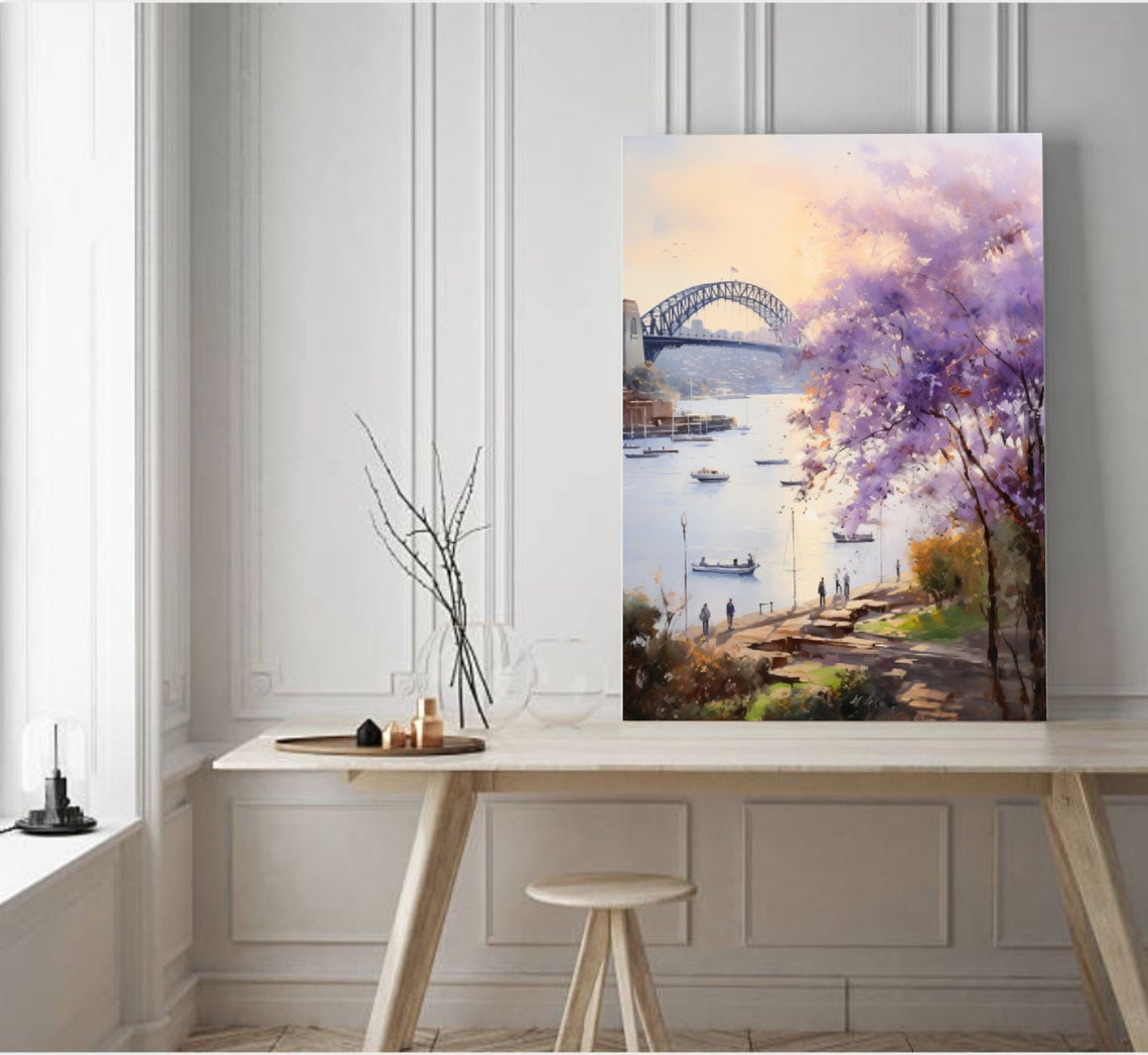 Sydney Harbour Bridge Jacaranda Blossom Waterfront Painting Poster - Image 5