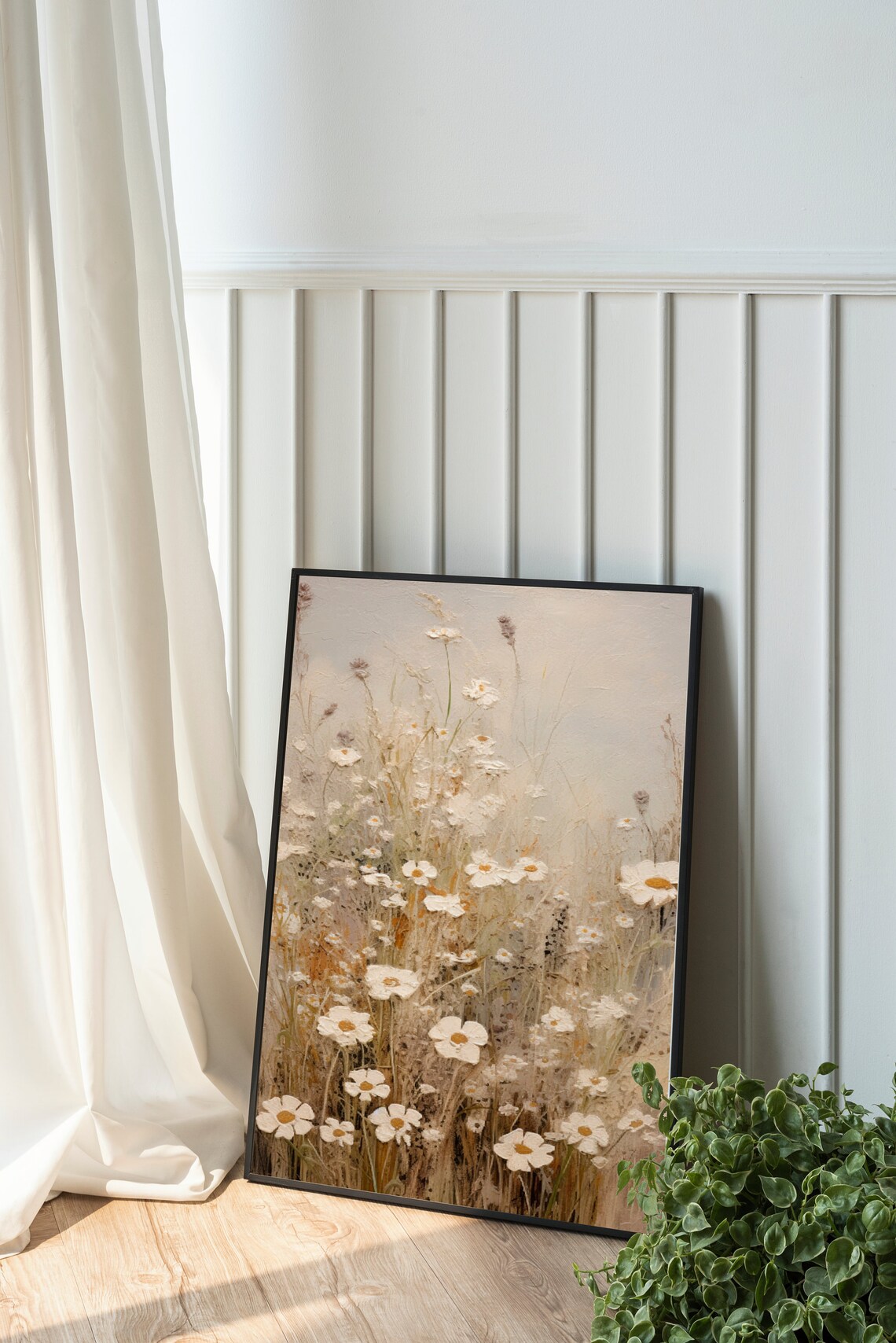 Neutral White Daisy Meadow Beige Wildflower Farmhouse Style Poster - Image 4