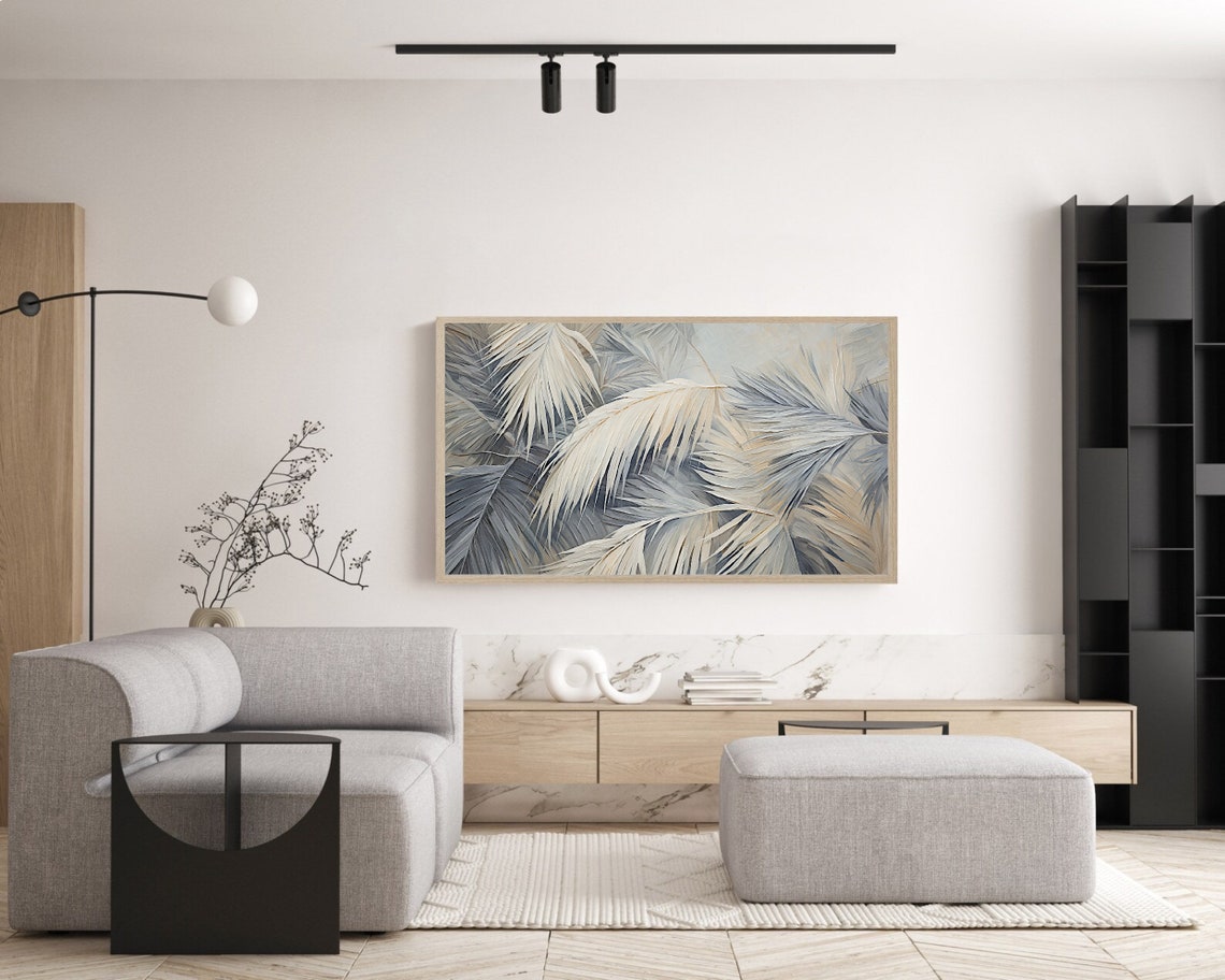 Abstract Palm Fronds In Cool Gray And Cream Painterly Style Poster - Image 5