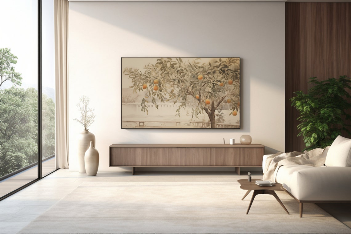 Orange Tree Watercolor Wide Panoramic Mediterranean Landscape Poster - Image 4