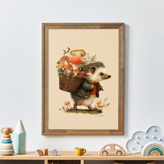 Hedgehog Nursery Art Print Playful Baby Room Decor