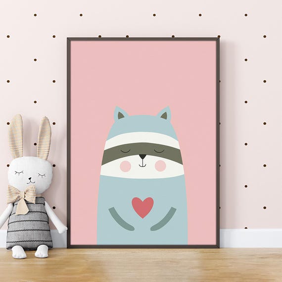 Baby Nursery Cat Art Colorful Kids Room Illustration