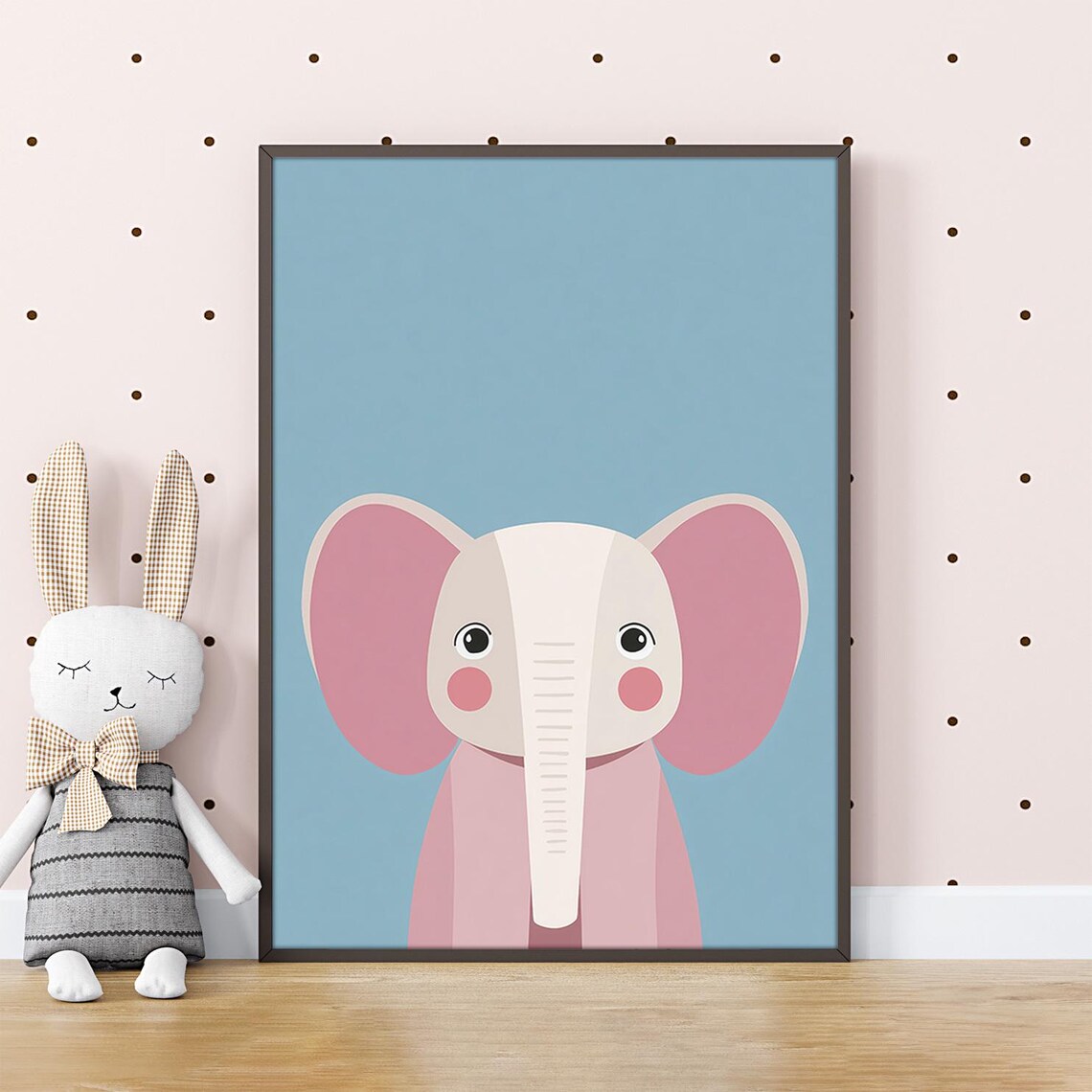 Pink Elephant Nursery Art Poster Sweet Blue Pastel Kids Room Decor