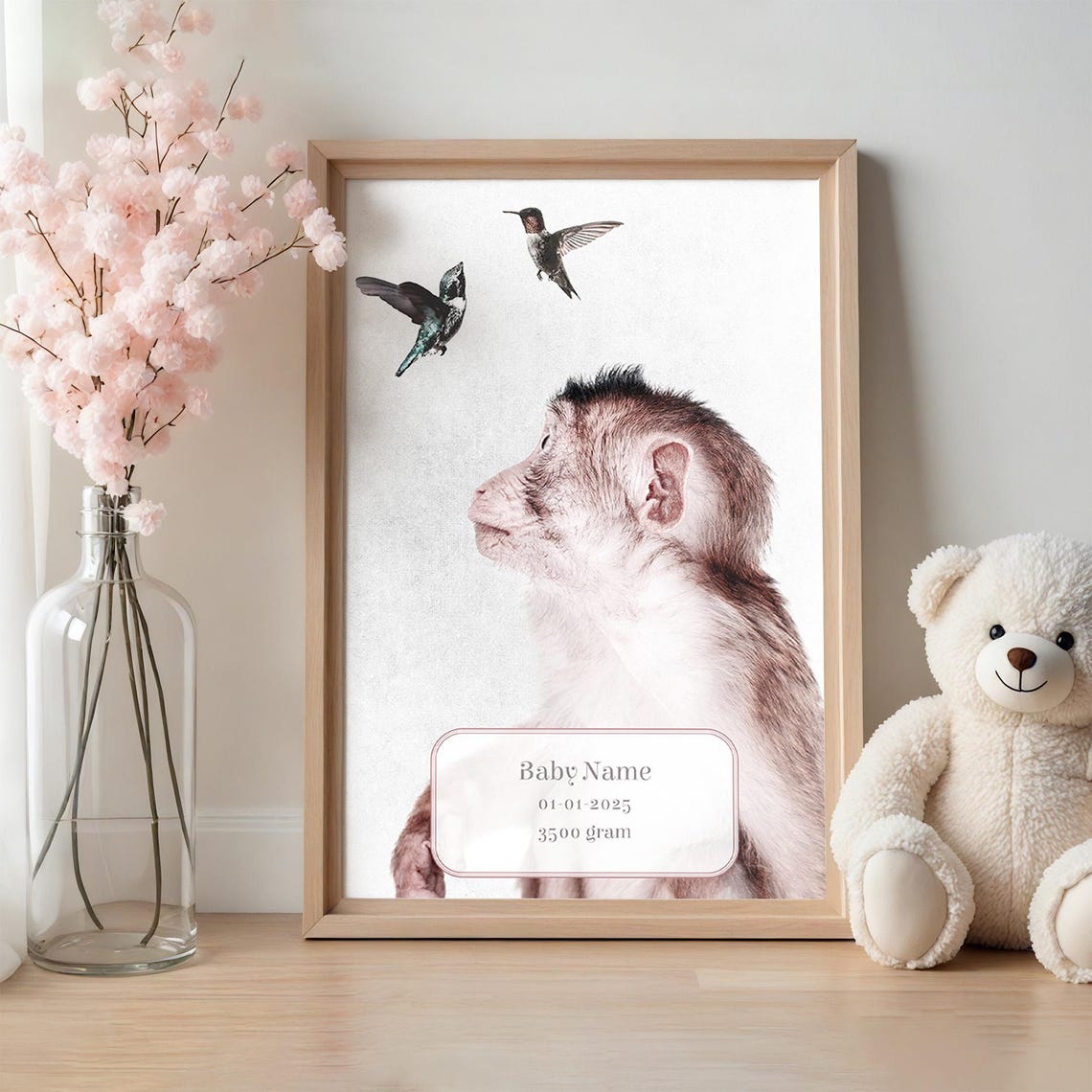 Personalized Baby Monkey Birth Stats Nursery Newborn Gift Poster