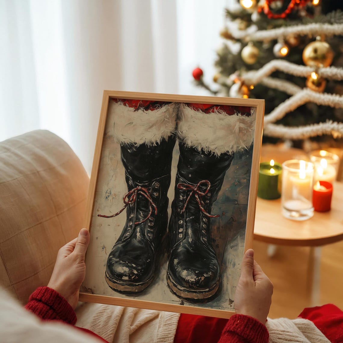 Santa Boots with Red Laces Rustic Christmas Vintage Style Poster - Image 6