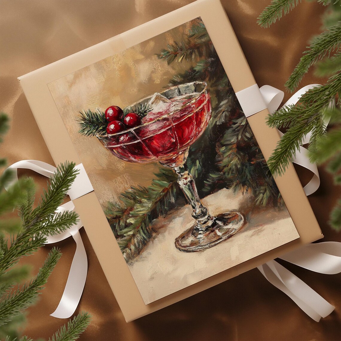 Christmas Cocktail Cranberry Coupe Vintage Holiday Painting Poster - Image 5