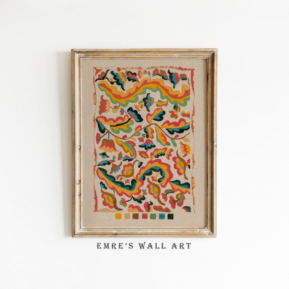 Vintage Floral Pattern Print, Pastel Botanical Decor