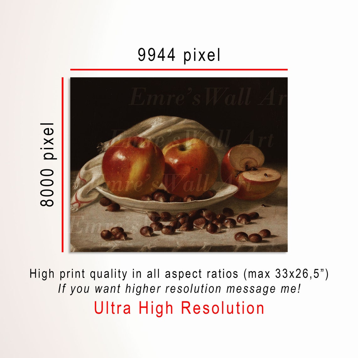 Apples and Chestnuts Still Life Plate Vintage Kitchen Poster - Image 3