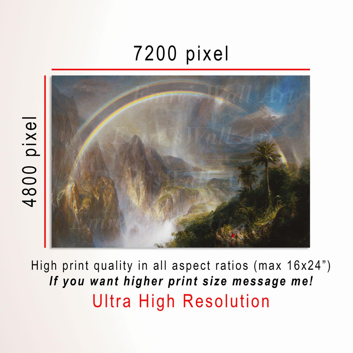 Rainbow Over Tropical Mountain Valley Vintage Landscape Poster - Image 3
