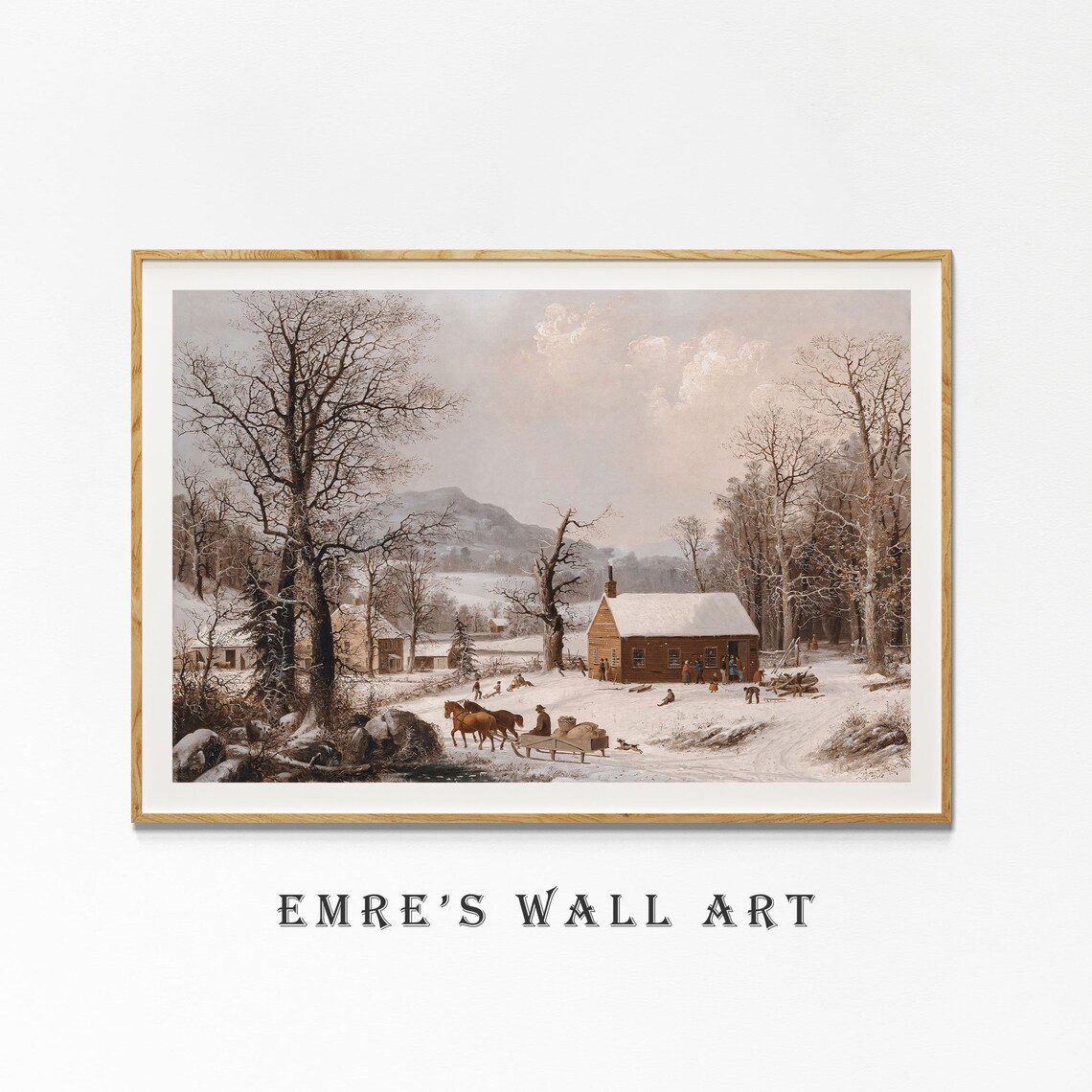 Vintage Country Farmhouse Winter Landscape Art Print - Image 4