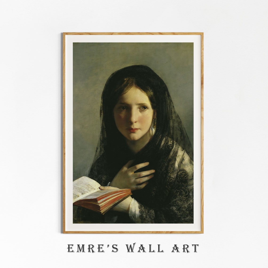 Woman in Black Veil Reading Book Classical Portrait Painting Poster - Image 4