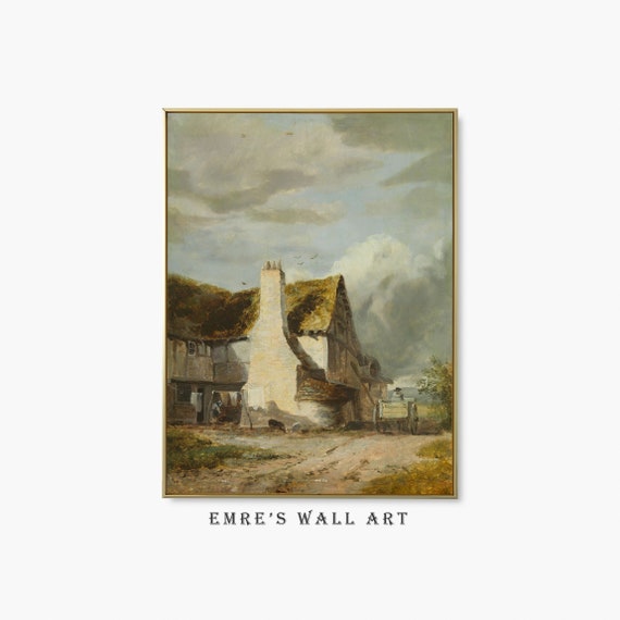 Country Lane Painting Vintage Rustic Landscape Print Cottage Farmhouse Wall Decor Antique Artwork