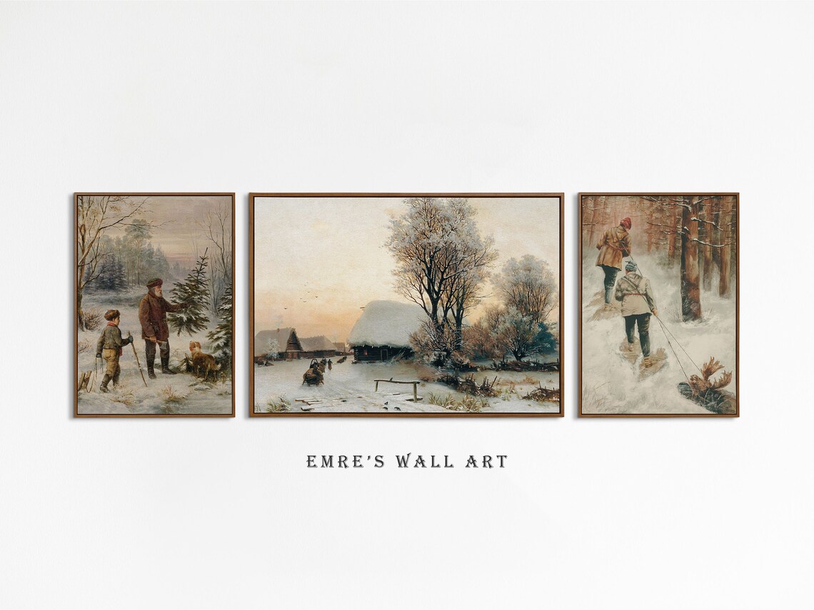 Vintage Winter Landscape Prints, Rustic Holiday Decor - Image 3
