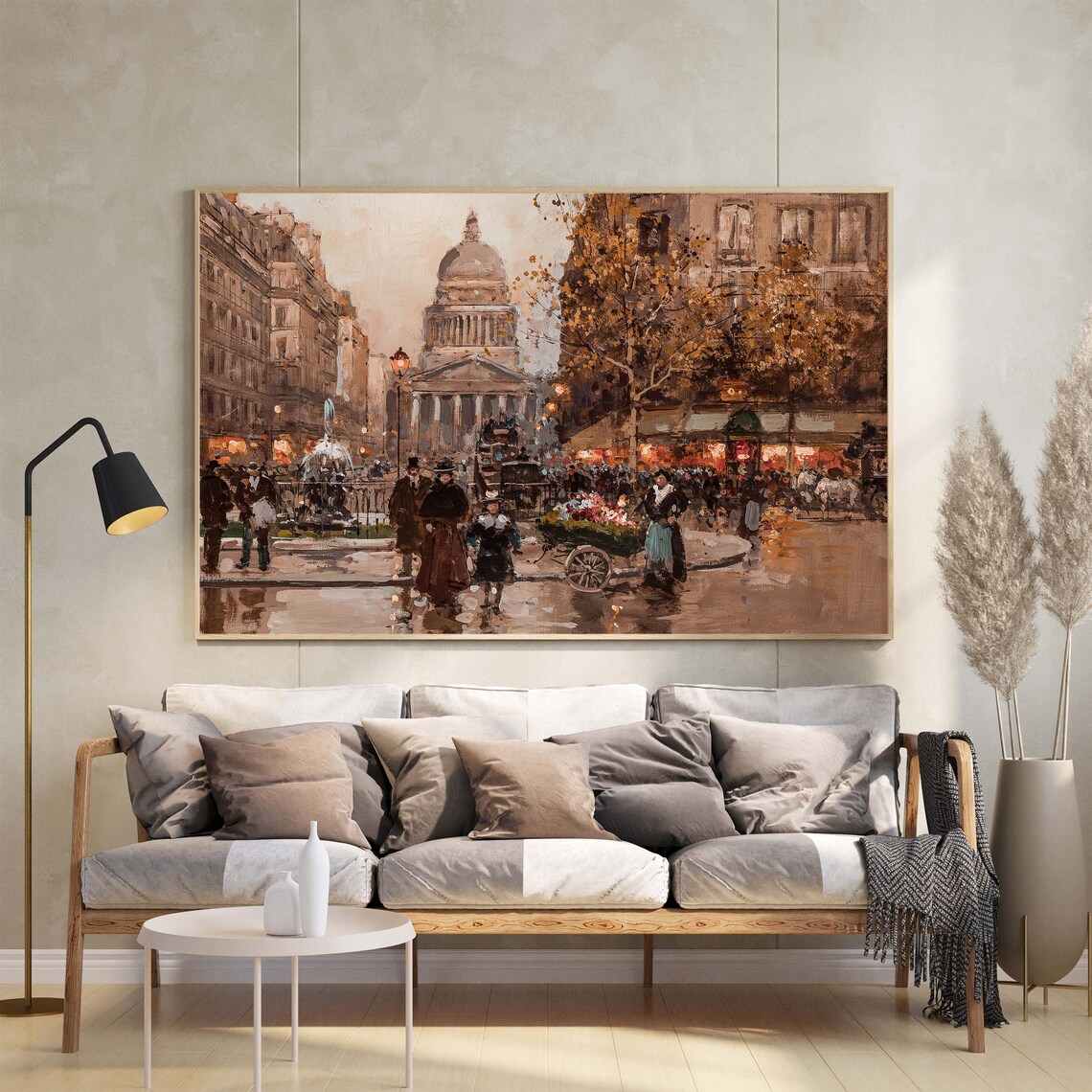 Vintage Moody Autumn Paris Painting, French Cityscape - Image 2