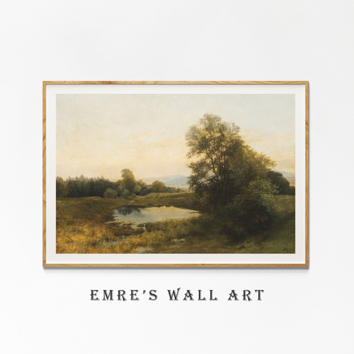 Lake Oil Painting Vintage Landscape Country Decor Muted Green Landscape Print Vintage Farmhouse Painting Green Nature Print - Image 4