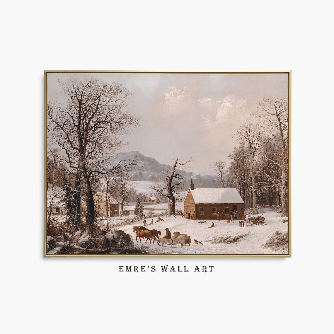Vintage Country Farmhouse Winter Landscape Art Print