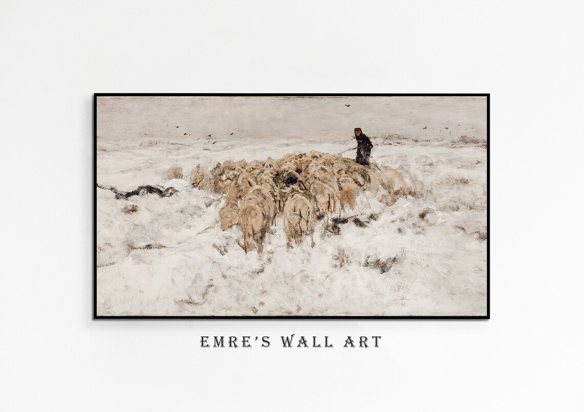Vintage Winter Farmhouse Landscape Art Print - Image 4