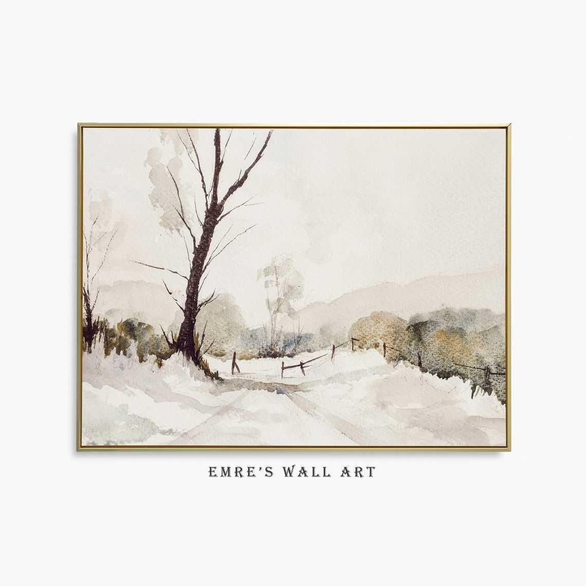 Bare Winter Tree Watercolor Minimal Neutral Landscape Painting Poster