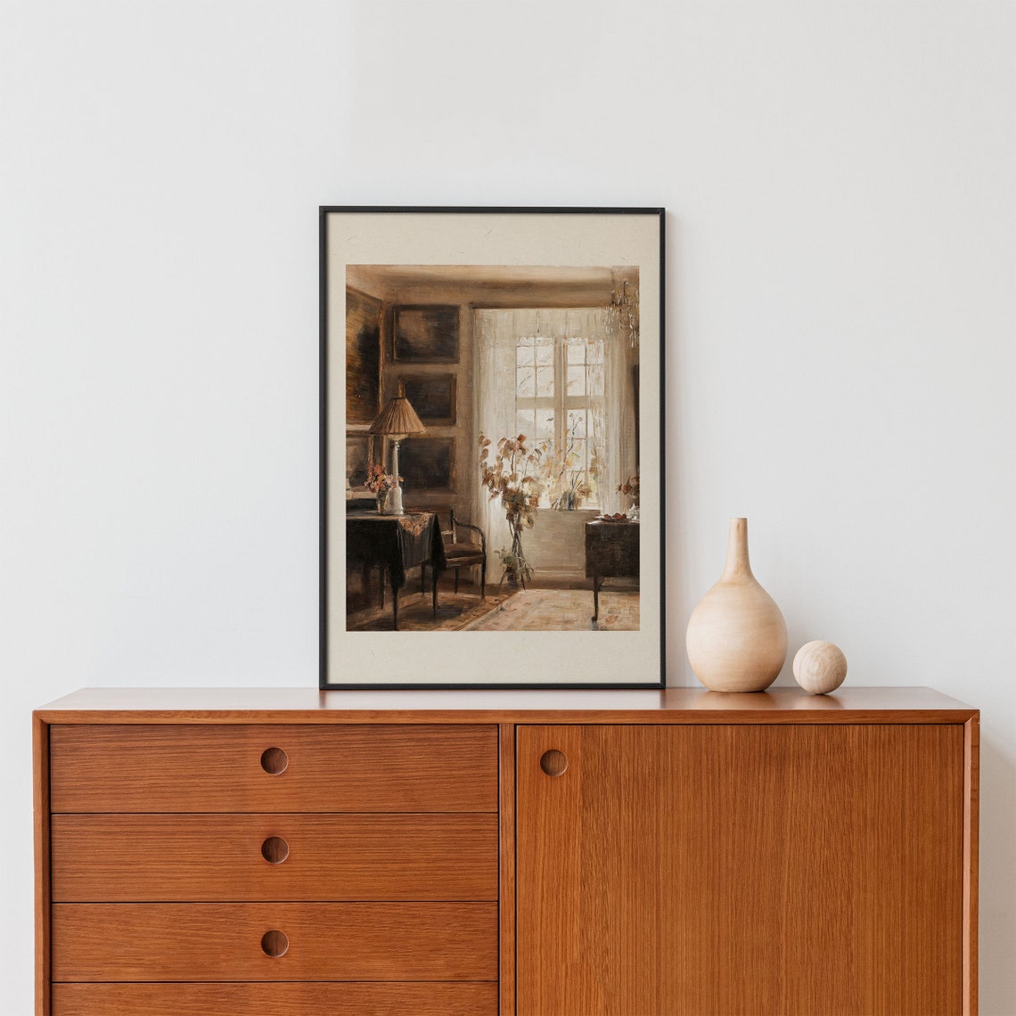 Sunlit Vintage Interior Oil Painting Cozy Window Light Room Poster - Image 4