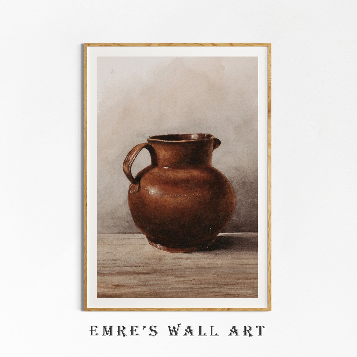 Antique Brown Clay Jug Still Life Watercolor Rustic Kitchen Poster - Image 4