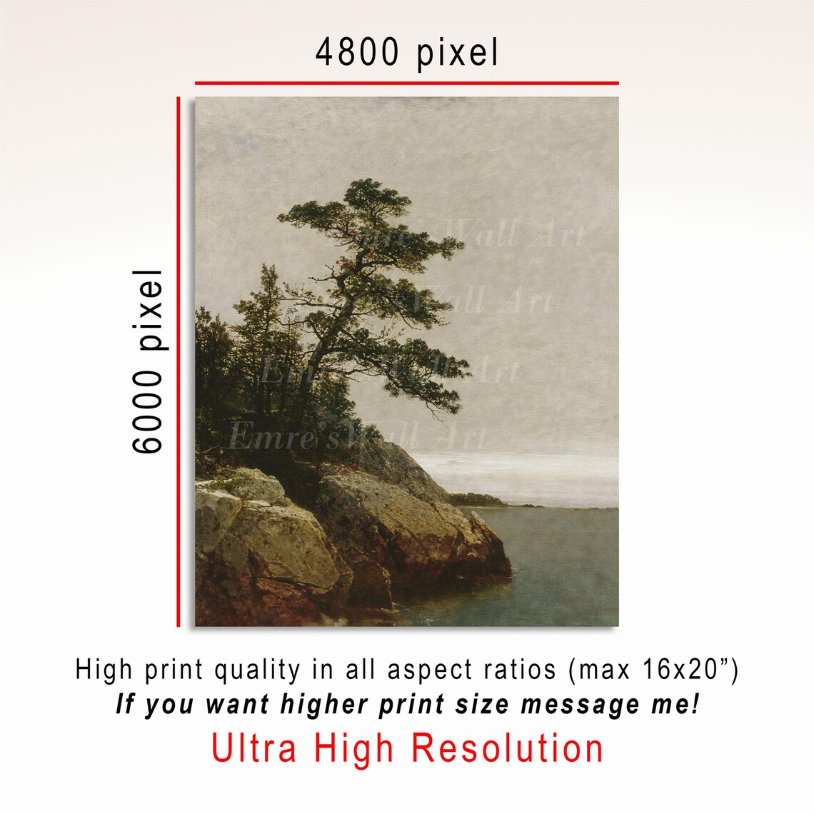 Rural Landscape Vintage Lake Painting Art Print - Image 3