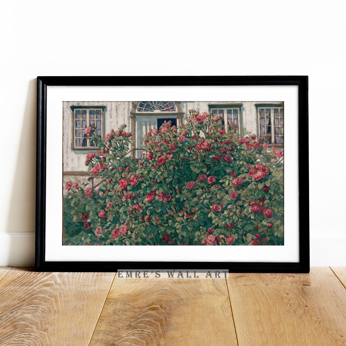 Pink Rosebush by Cottage Door Vintage Flowering Garden Poster - Image 4