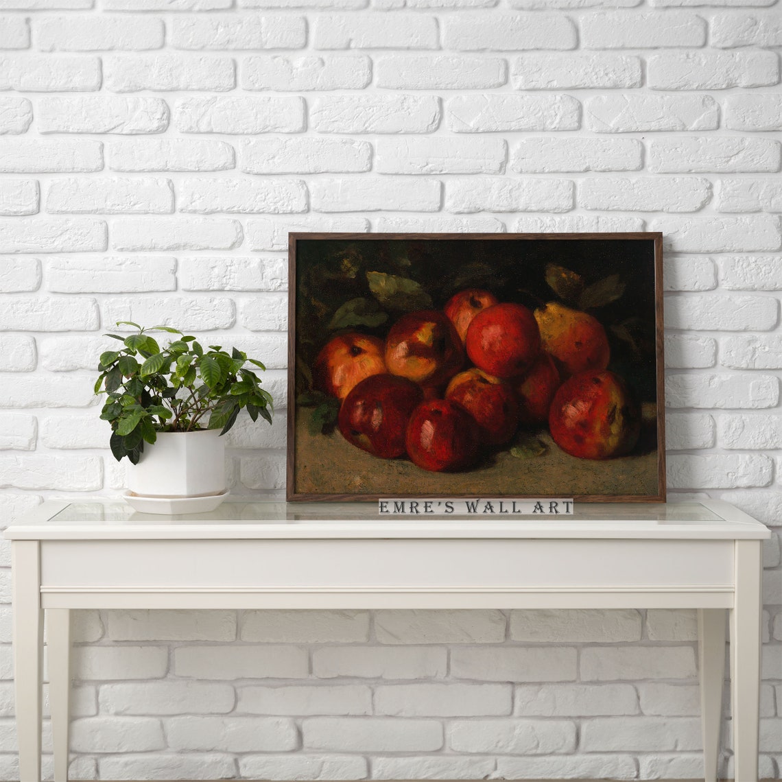 Moody Dark Still Life Red Apples Vintage Fruit Painting Poster - Image 4