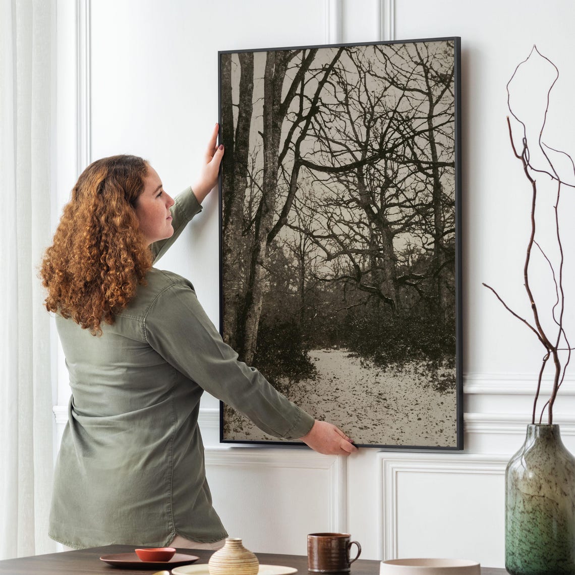 Bare Winter Trees in Snow Black and White Forest Photo Poster - Image 2