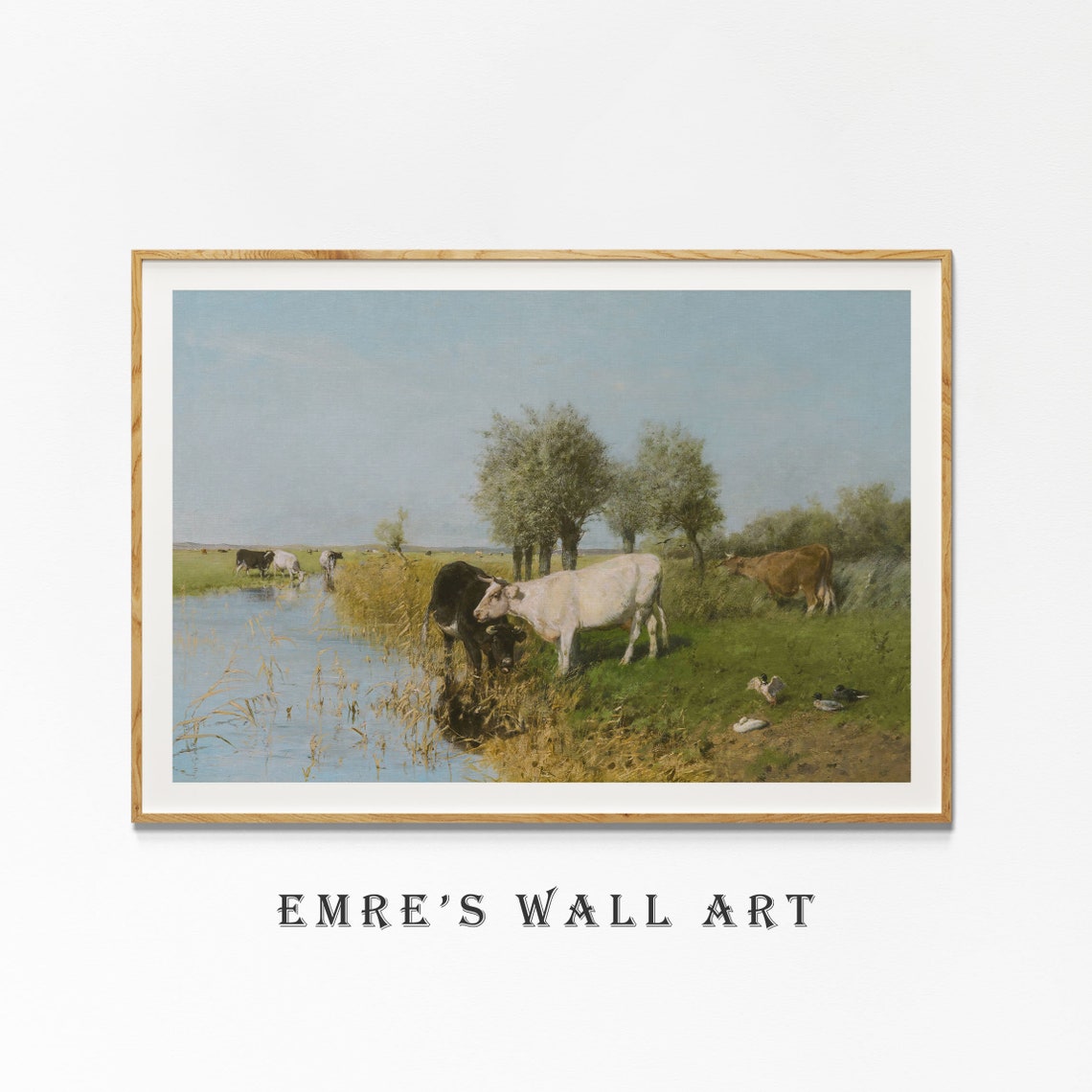 Cows Drinking at River Willows Pasture Vintage Farm Scene Poster - Image 4