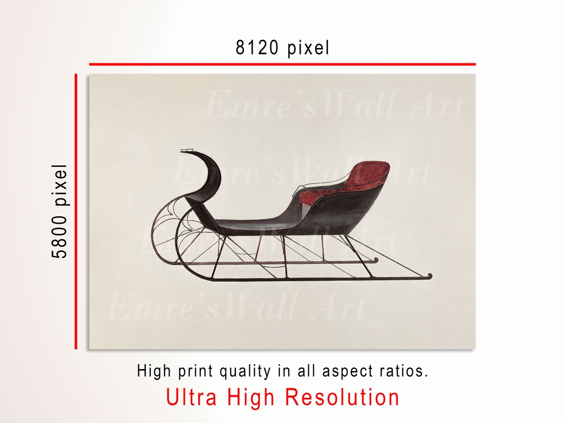 Vintage Sleigh Christmas Wall Decor, Neutral Print - Image 3