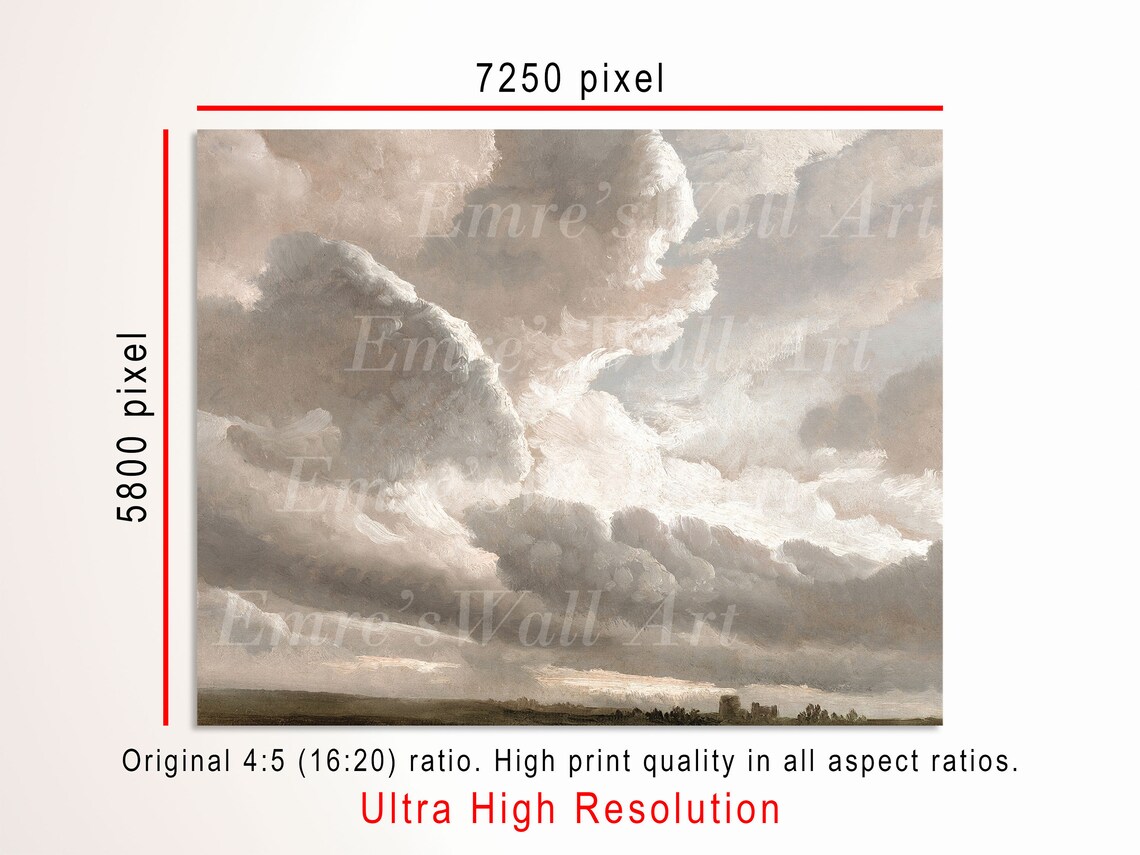 Vintage Cloud Landscape Oil Painting Art Print - Image 3
