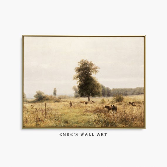 Vintage Country Farmhouse Painting Country Landscape Art Print Moody Landscape Art Instant