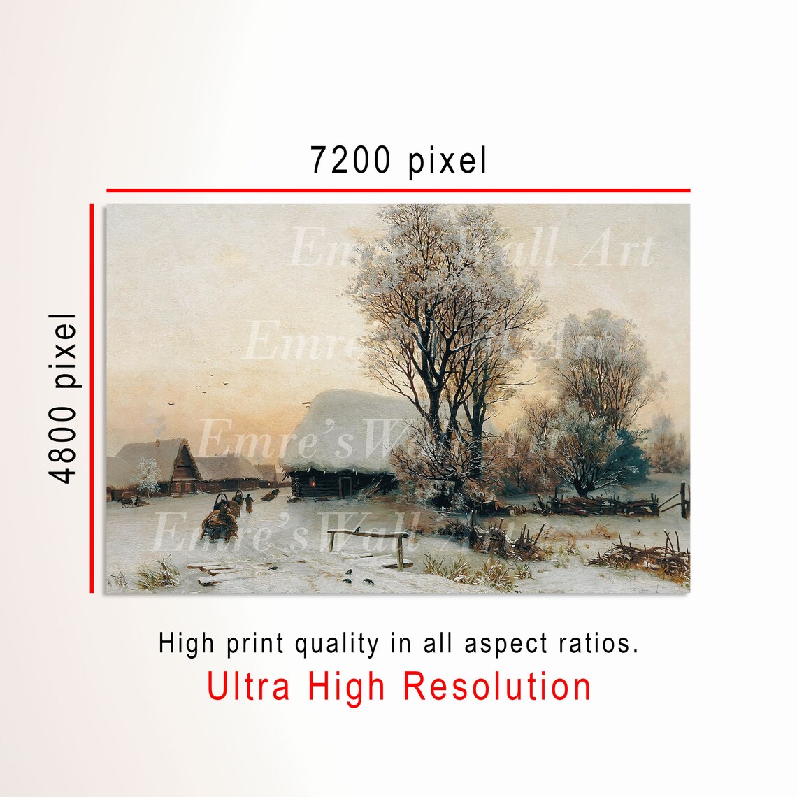 Vintage Winter Landscape Painting, Winter Village Art Print - Image 3