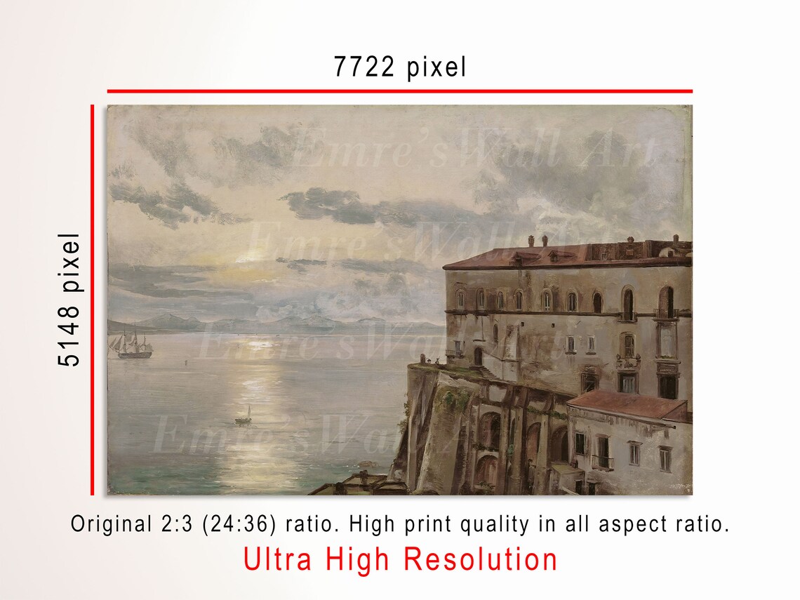 Vintage Coastal Sunset Seascape Art Print - Image 3