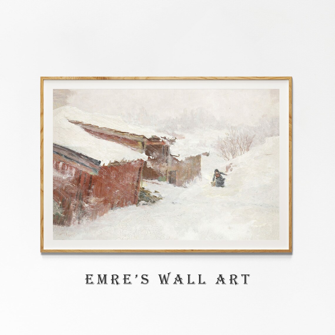 Red Barn In Heavy Snow Winter Farmhouse Vintage Painting Poster - Image 4