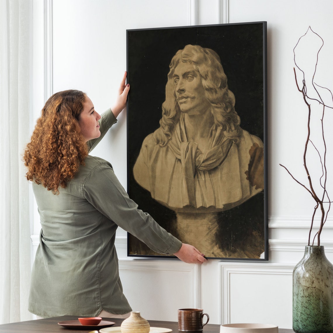 Marble Bust of Long Haired Man Classical Antique Statue Poster - Image 4