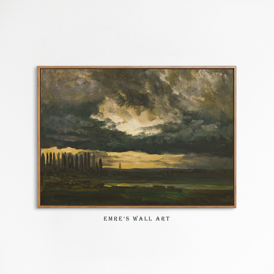 Dark Storm Clouds Over Cypress Trees Moody Sunset Landscape Poster - Image 2