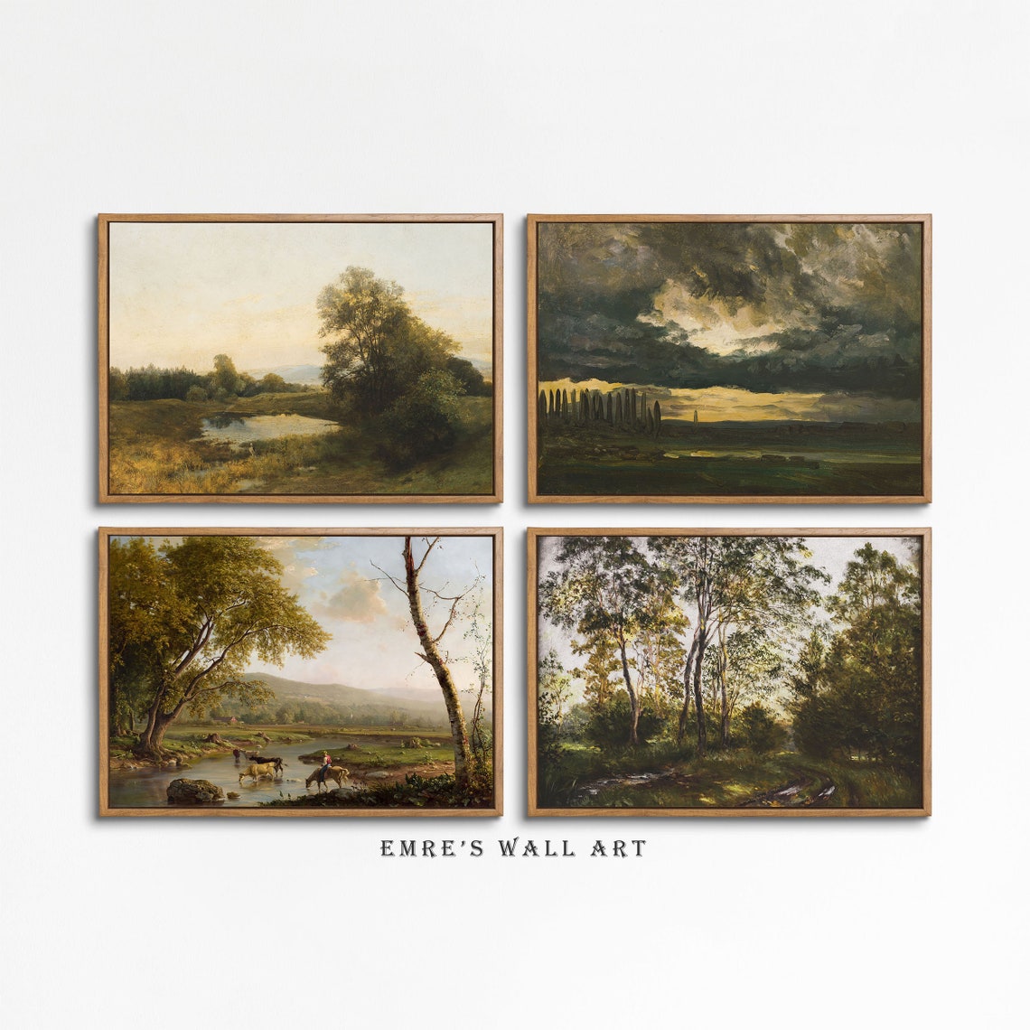 Vintage Green Landscape Art Landscape Gallery Wall Set Farmhouse Wall Decor Set Art Print Set - Image 4