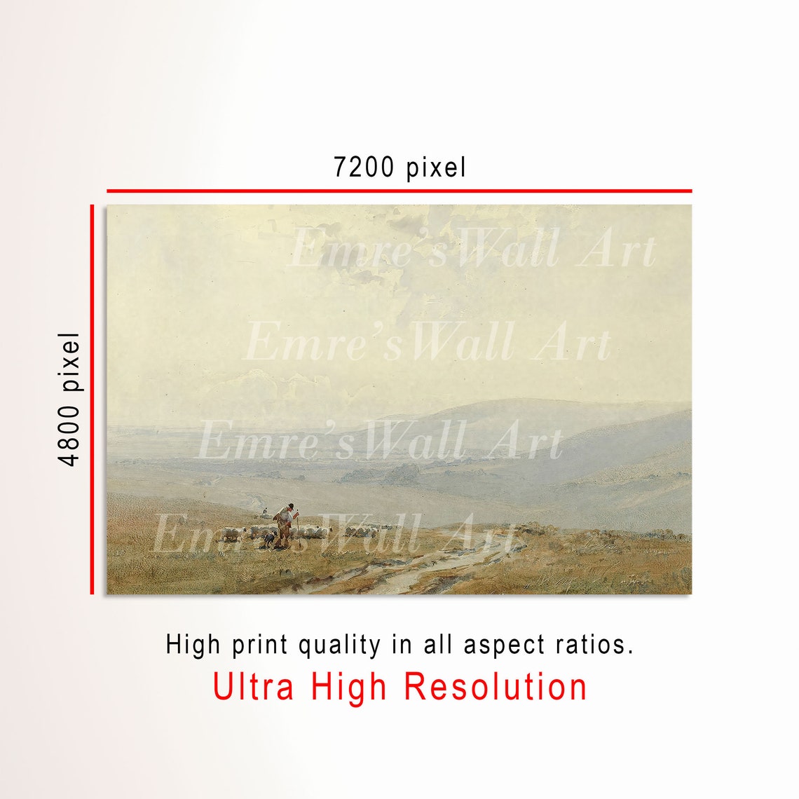 Shepherd With Flock On Misty Moor Vintage Pastoral Painting Poster - Image 3