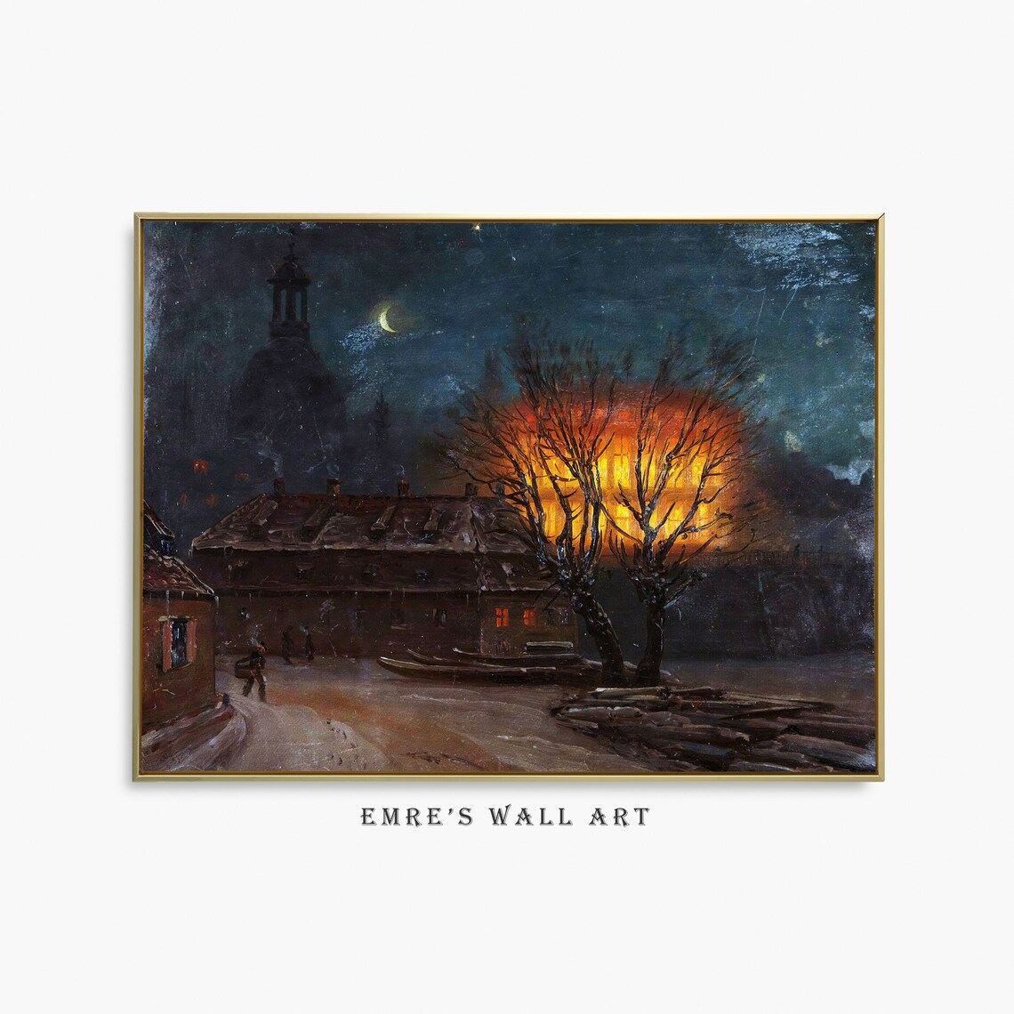 Vintage Moody Winter Oil Painting Art Print