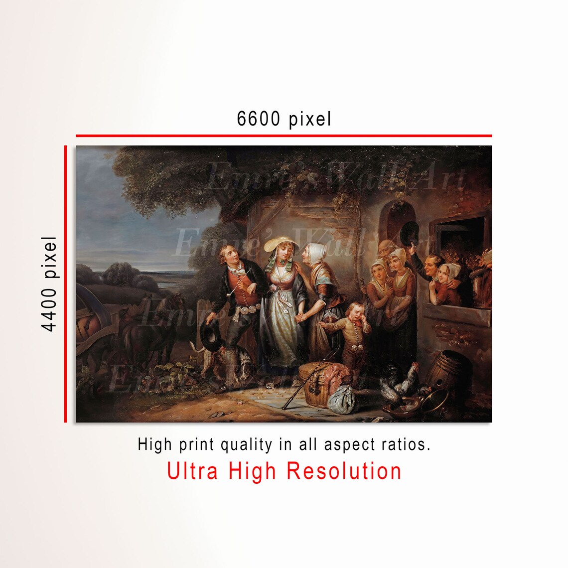 Village Family Welcome Farmhouse Scene Antique Oil Painting Poster - Image 3