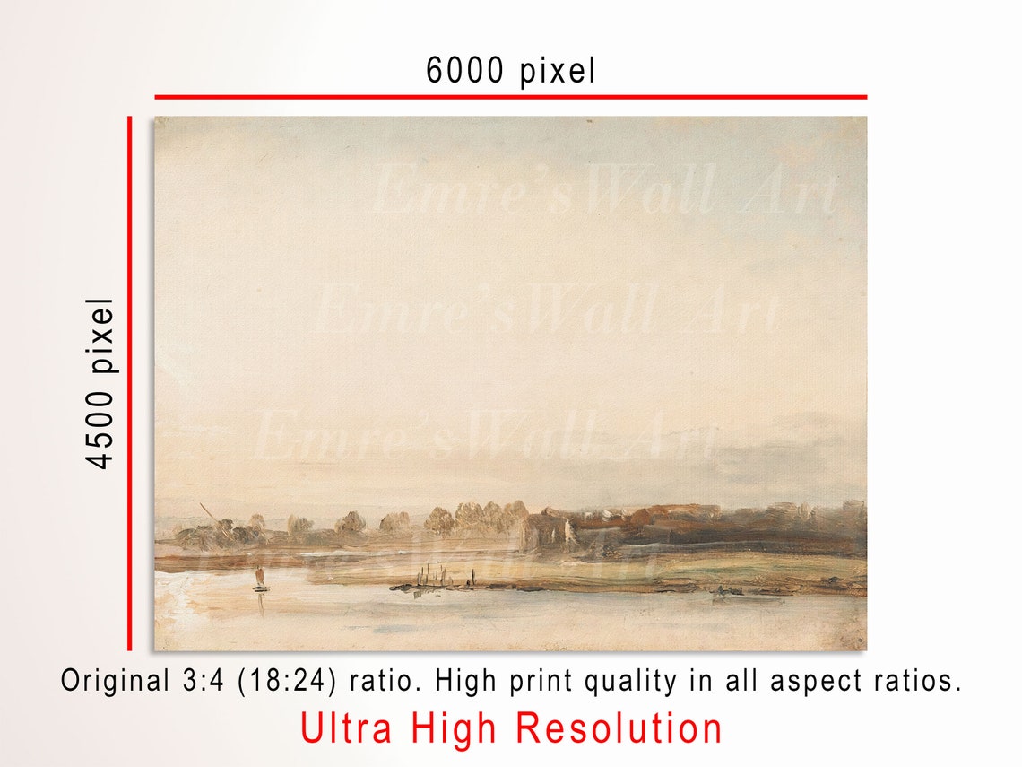 Minimalist Misty Lake Shore Soft Neutral Landscape Painting Poster - Image 3