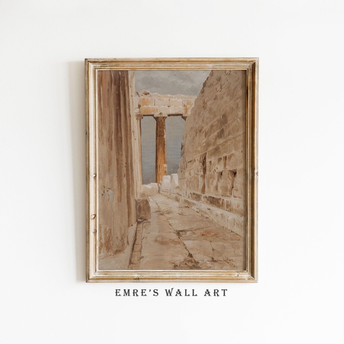 Ancient Greek Temple Stone Ruins Passage Vintage Painting Poster